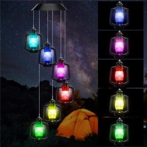 Color-Changing Solar-Powered Lantern Wind Chime Wind LED Light Spiral Spinner